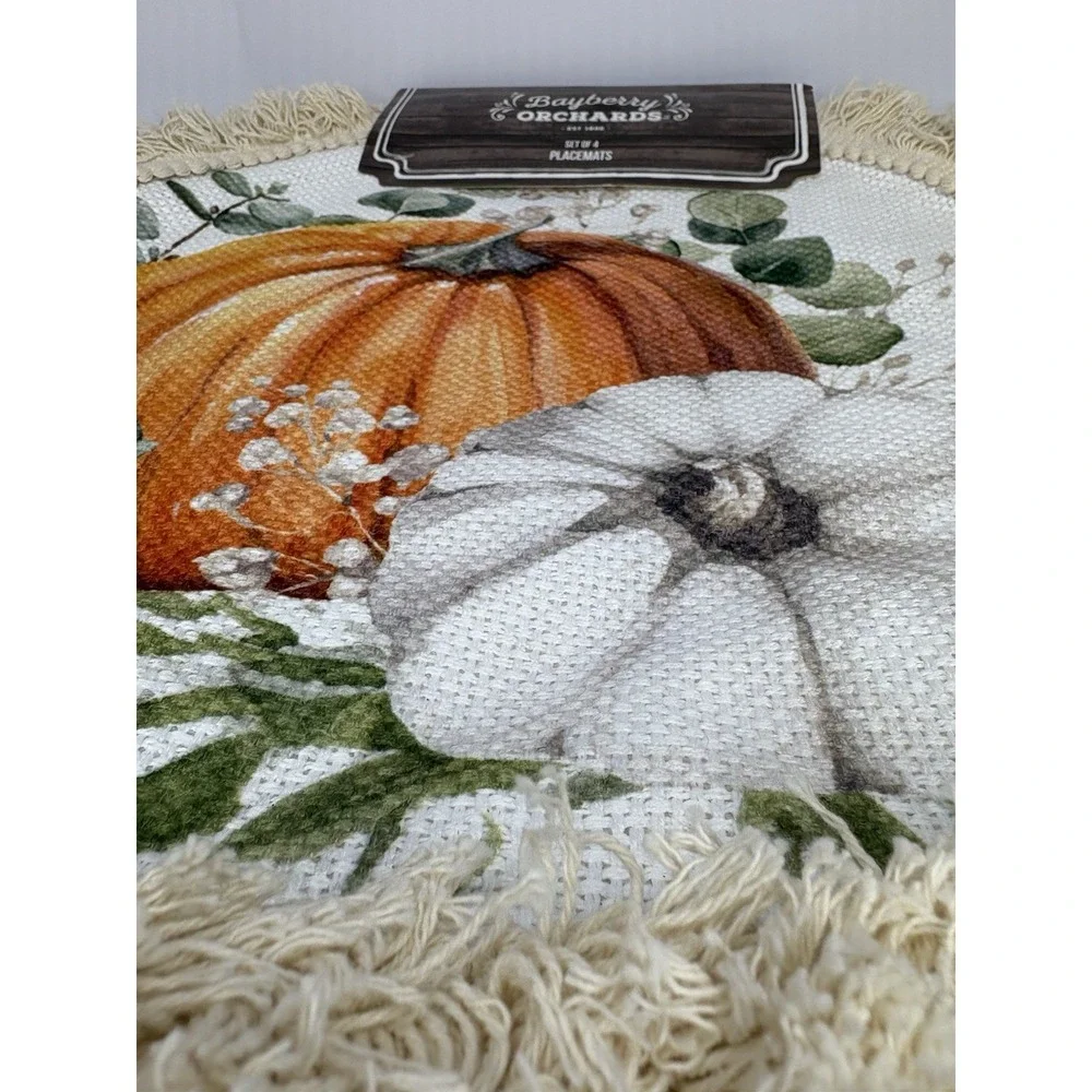 New In Package Fall Placemats Autumn Pumpkin Fringe Jute 15